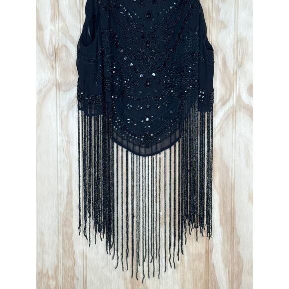 Kimchi Blue Whimsy Boho Glam Black Beaded Tassel Crop Top Open Back Large - Picture 5 of 8